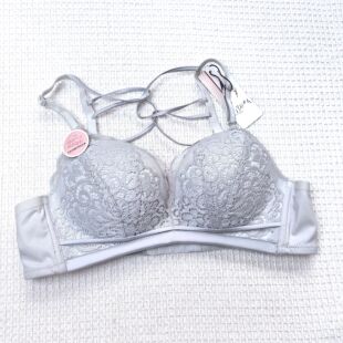 瑕疵发黄不退换尾货内衣无钢圈文胸中厚杯80A小胸灰色交叉肩带