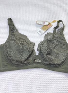 不退换恋尚珍薄杯40/90C杯军绿色蕾丝内衣女无钢圈文胸插口三排扣