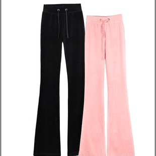 修身 天鹅绒休闲女裤 显瘦黑色微喇运动裤 加长裤 喇叭瑜伽裤 春款