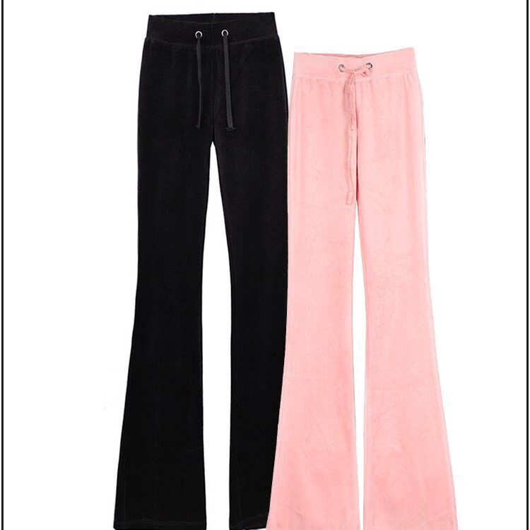 春款修身显瘦黑色微喇运动裤喇叭瑜伽裤加长裤天鹅绒休闲女裤