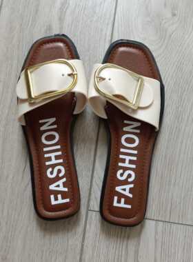 拖鞋女夏平底2020新款时尚百搭方扣外穿一字拖防滑室外沙滩凉拖鞋