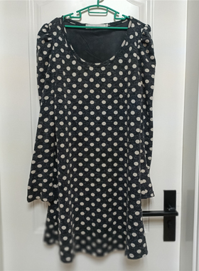 1闲置lovefish恋上鱼兔绒黑色白点斑点连衣裙秋冬裙