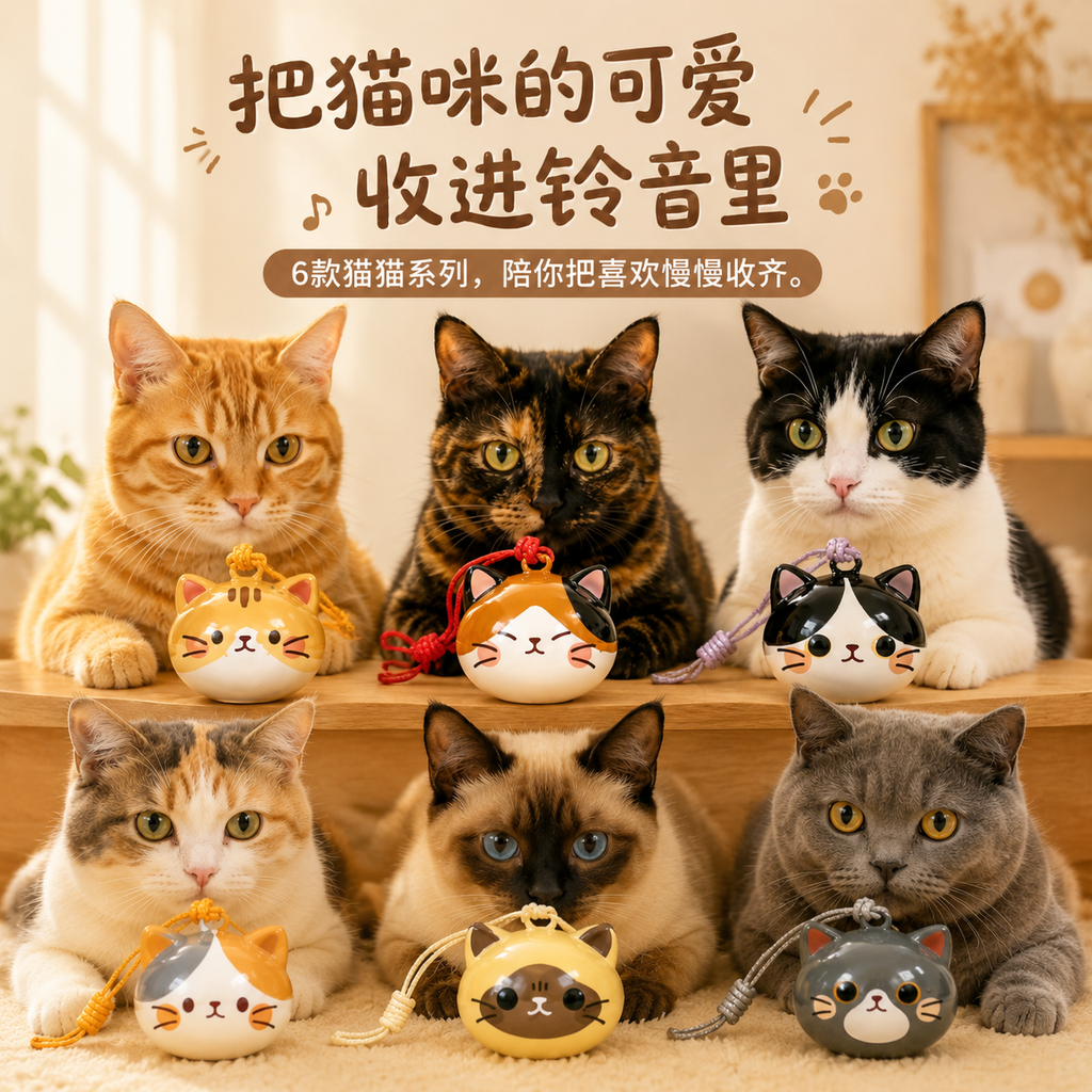 水音铃铛挂件可爱卡通猫猫头原创设计钥匙扣手机背包饰品生日礼物