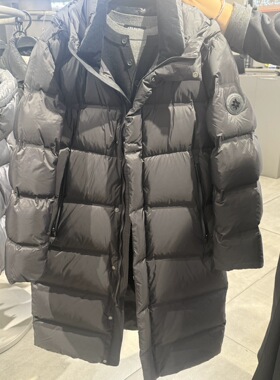 B1ACF4604 太平鸟男装2025冬季新款黑色中长款保暖防寒连帽羽绒服