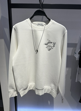 B1CRE3209 太平鸟男装秋季新款白色简约宽松休闲绣花圆领套头卫衣
