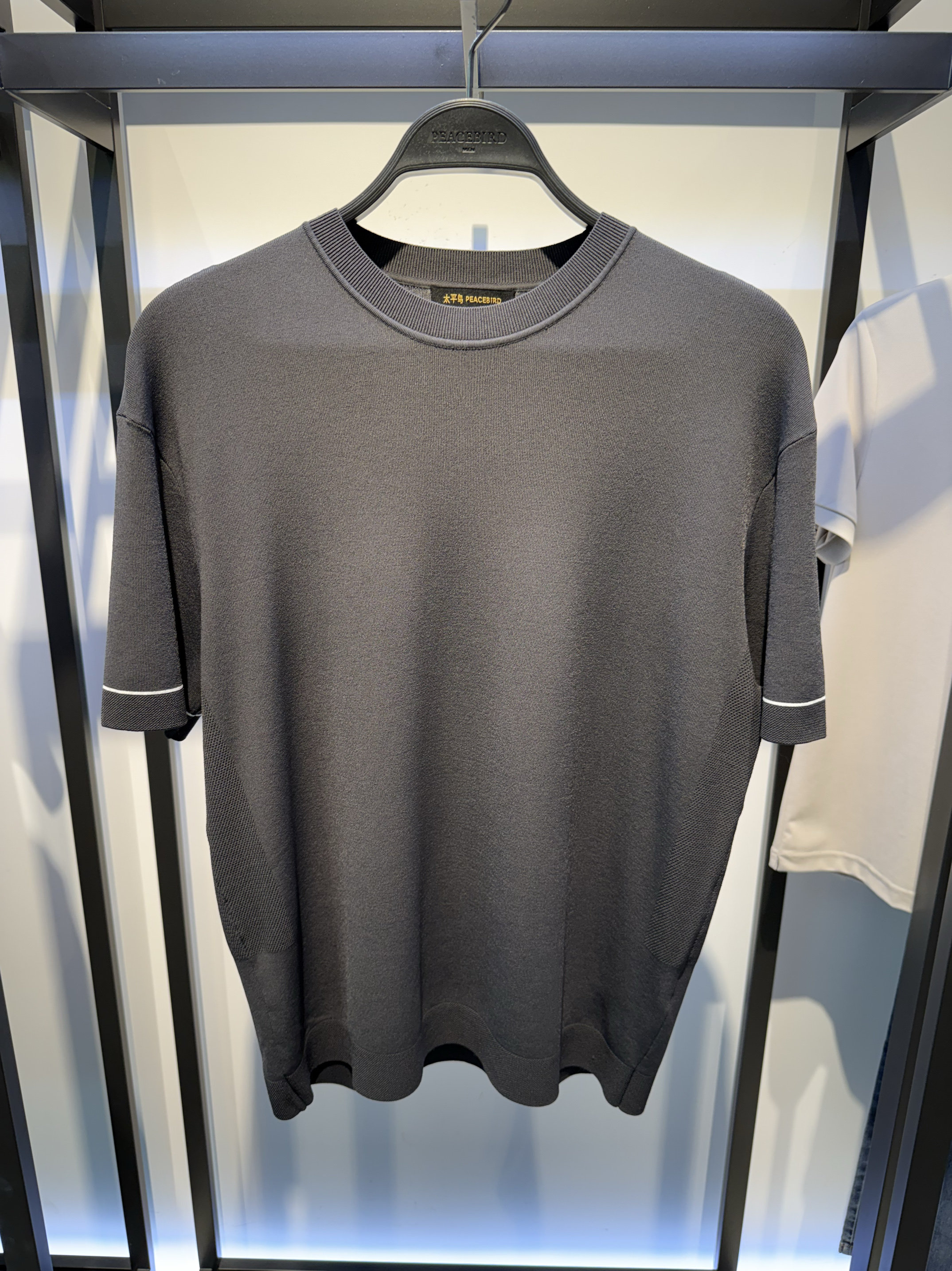 B1EEF2231 太平鸟男装2025年夏季新款灰色商务圆领修身冰丝针织衫