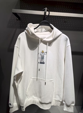 B2CRE4271 太平鸟男装秋冬季新款白色宽松百搭针织休闲服连帽卫衣