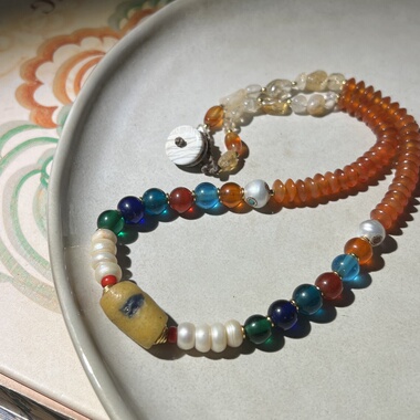 【琉璃繁花】天然玛瑙琉璃珍珠水晶文艺项链毛衣链原创手工珠串