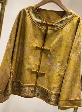 62061早秋新款人丝盘扣女装长袖开衫外套新中式国风复古南油高定