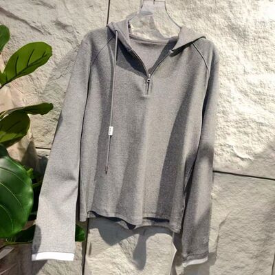 欧洲站春季新款字母连帽纯色女装长袖T恤打底衫时尚百搭显瘦8227