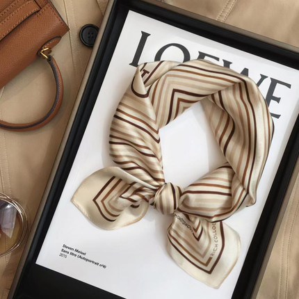 杭州丝绸春季北欧拼色条纹真丝围巾100%桑蚕丝丝巾53cm小方巾领巾