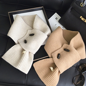 冬季 新款 韩国纽扣设计纯色WOOL100%纯色羊毛围巾护颈保暖交叉围脖