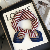 2026春季 百搭海军风条纹100%桑蚕丝围巾真丝丝巾领巾53cm小方巾