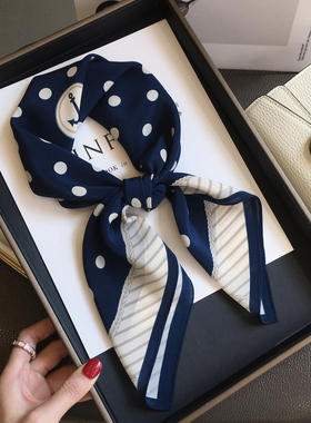 2026春季新款海军风波点100%桑蚕丝真丝围巾双绉丝巾领巾70cm方巾