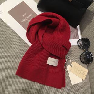 高品质100%澳洲羊毛围巾女皮标设计圣诞红纯羊绒披肩两用保暖围脖