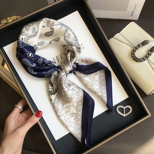 杭州丝绸拼色腰果花100%桑蚕丝真丝围巾春季百搭丝巾领巾70cm方巾