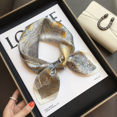 春秋百搭热带丛林100%桑蚕丝真丝丝巾杭州丝绸领巾53cm小方巾围巾