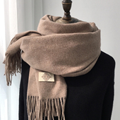 韩版 重磅300克 纯色仿羊绒羊毛围巾女冬季 百搭男情侣保暖披肩两用