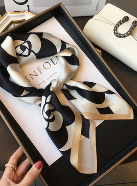 小香风山茶花100%桑蚕丝丝巾女杭州丝绸真丝围巾装饰领巾70cm方巾