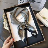 韩版 饰领巾100%桑蚕丝真丝丝巾杭州丝绸70cm方巾围巾 百搭千鸟格装