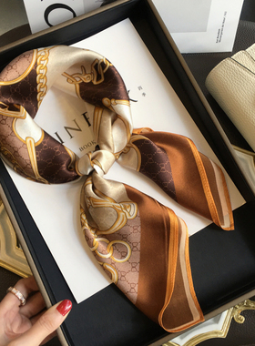 小溜家春夏季新款经典锁链100%桑蚕丝围巾真丝丝巾女领巾70cm方巾