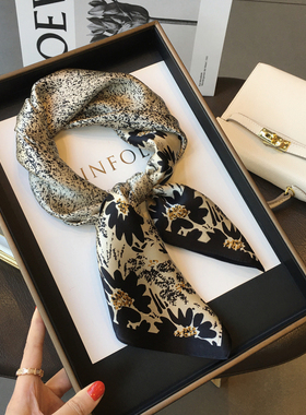 100%桑蚕丝丝巾小香风雏菊真丝围巾杭州丝绸70cm方巾春季百搭披肩