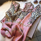 真丝丝巾女桑蚕丝围巾春秋季 遮阳披肩两用百搭纱巾粉色豹纹大方巾