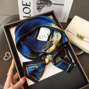 2023春季韩国流金宝石桑蚕丝丝巾女双层双面真丝围巾长条领巾飘带