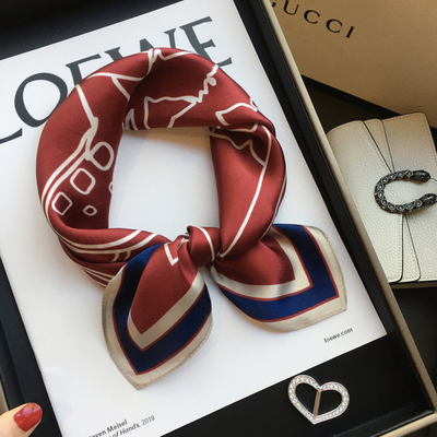 2025薄丝巾拼色素描画100%桑蚕丝围巾真丝丝巾女领巾53cm小方巾