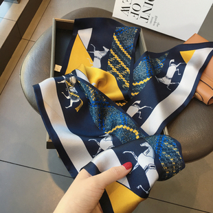 真丝飘带女丝巾百搭骏马披风细窄小领巾双层桑蚕丝领带长条围巾女