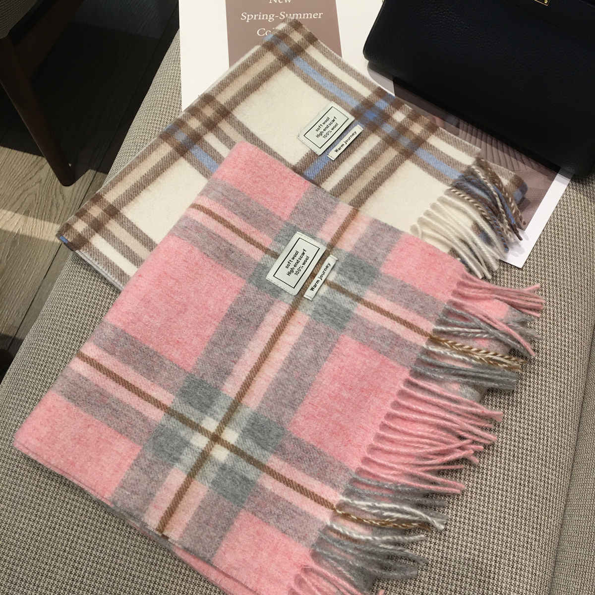 小溜家 12月9日新品 英伦风格纹WOOL100%澳洲羊毛围巾披肩两用