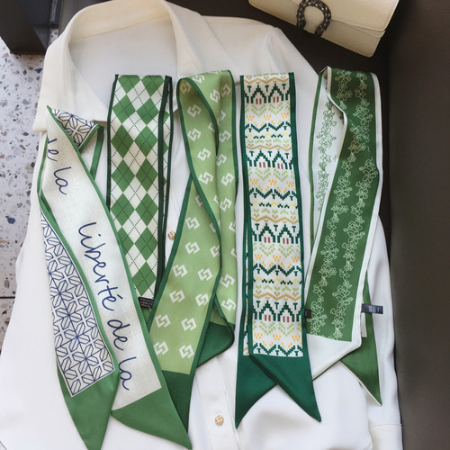 显白显嫩绿色丝巾领巾绑包包飘带