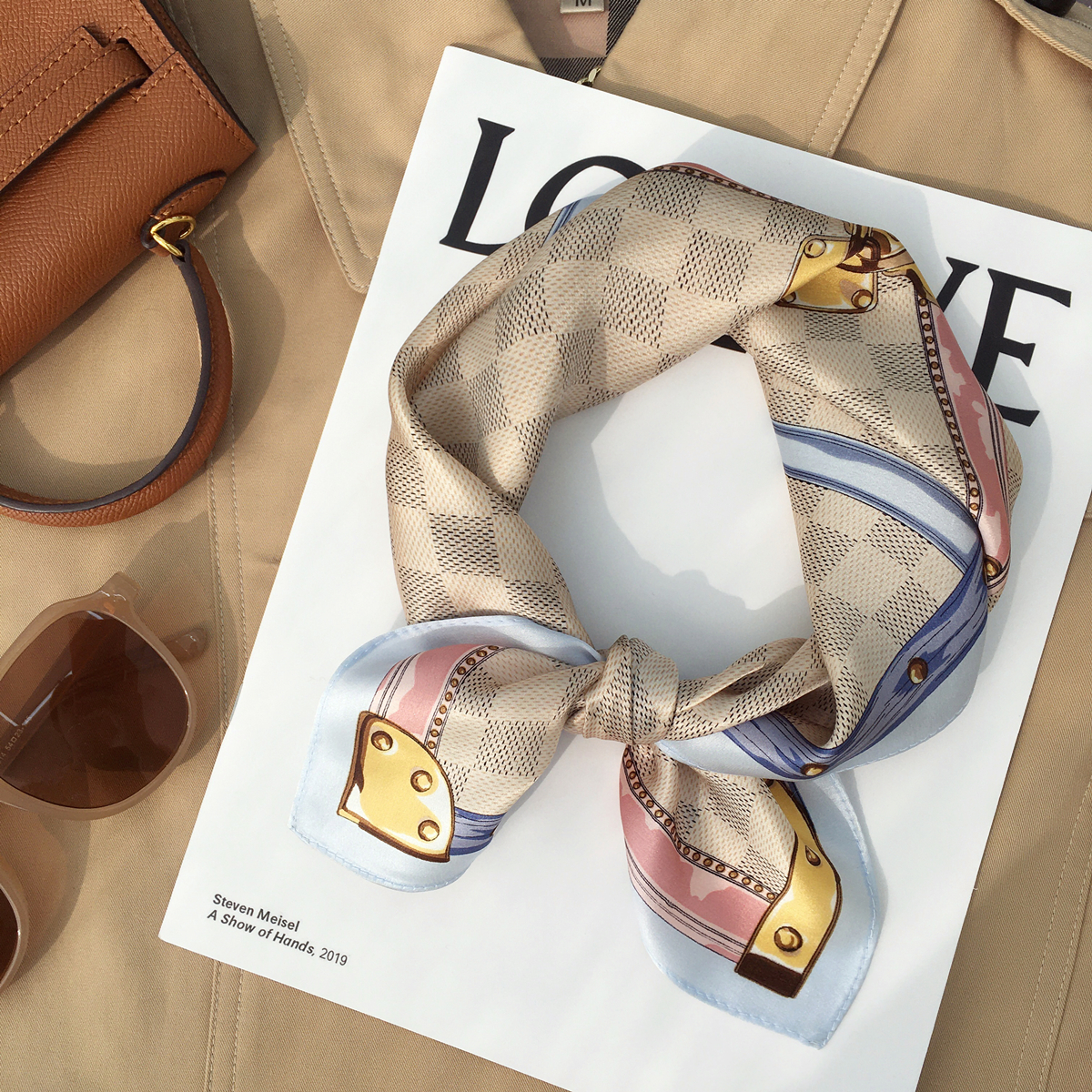 杭州丝绸秋季围巾韩国百搭格子桑蚕丝真丝丝巾小领巾薄53cm小方巾