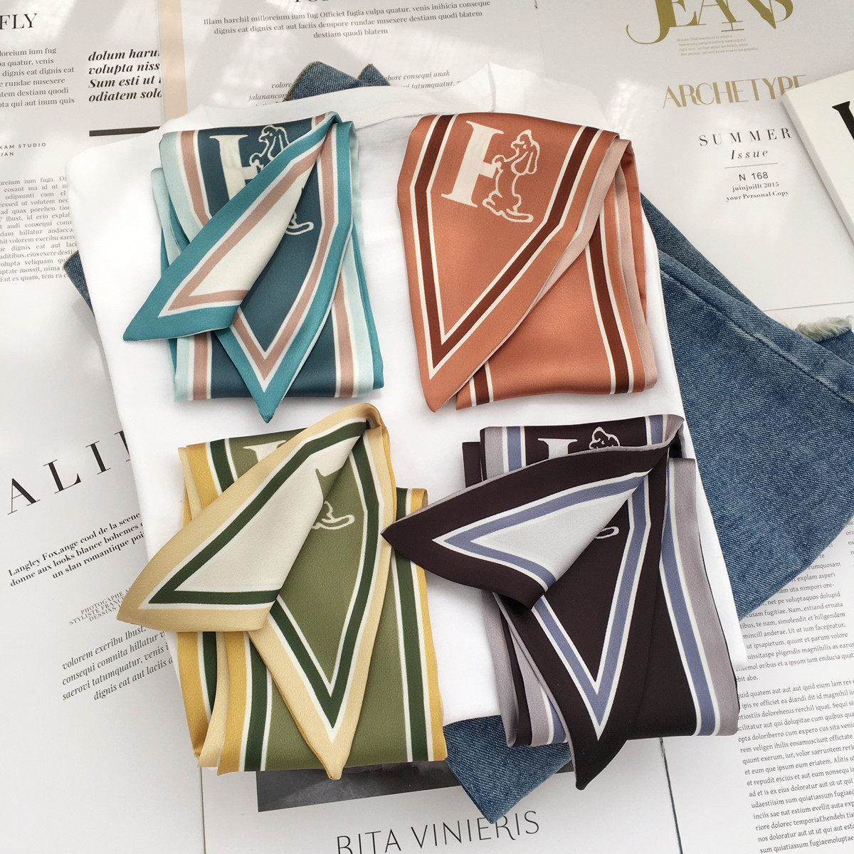 韩版气质小丝巾春秋装饰发带韩国百搭绑包包带飘带字母长款小领巾