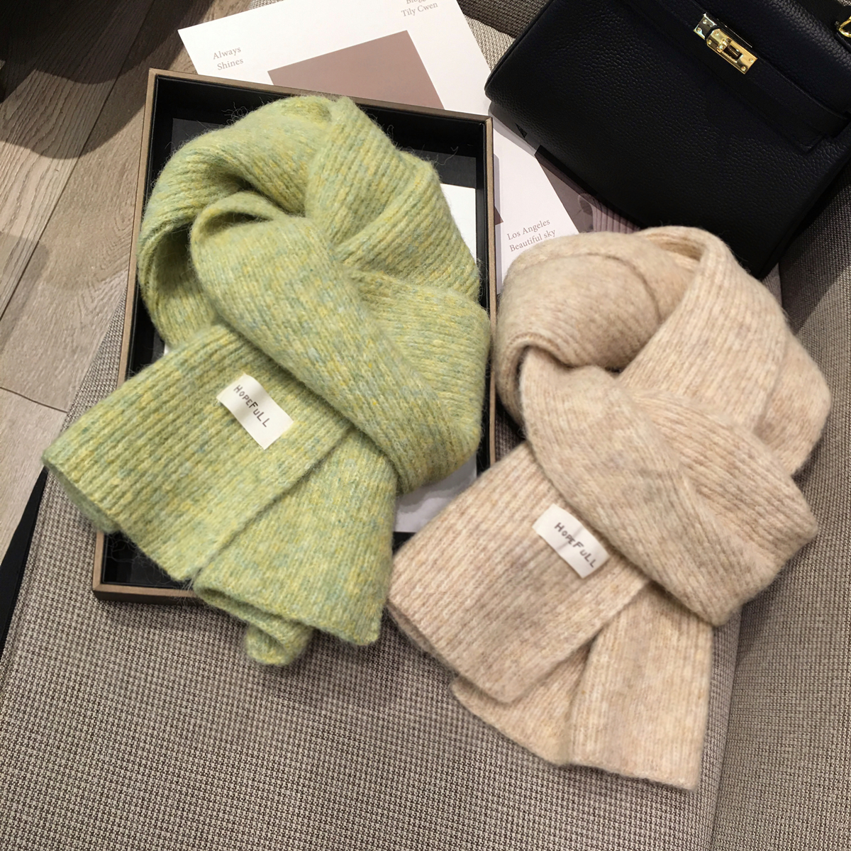 百搭纯色毛线针织围巾保暖围脖