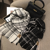 纹围巾WOOL100%羊毛围巾女羊绒披肩冬季 优雅法式 小香风格 保暖围脖