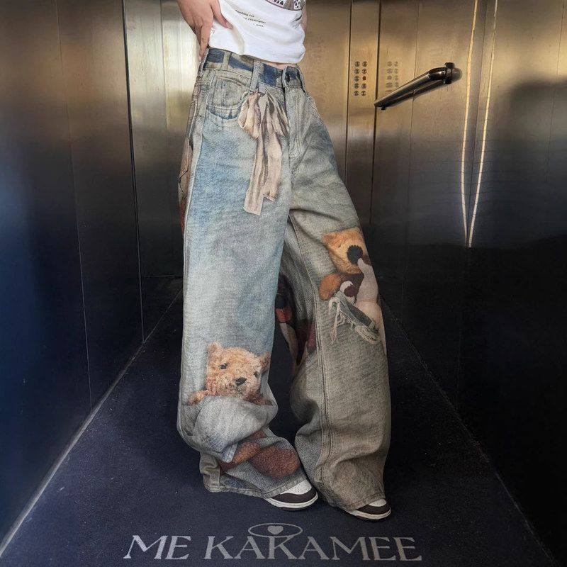 宽松EEKAKAM直筒子牛仔裤 水洗MEC0685 复古手绘小熊十三行款早春,女装/女士精品,牛仔裤,淘宝优惠券,粉丝福利购,淘宝优惠卷