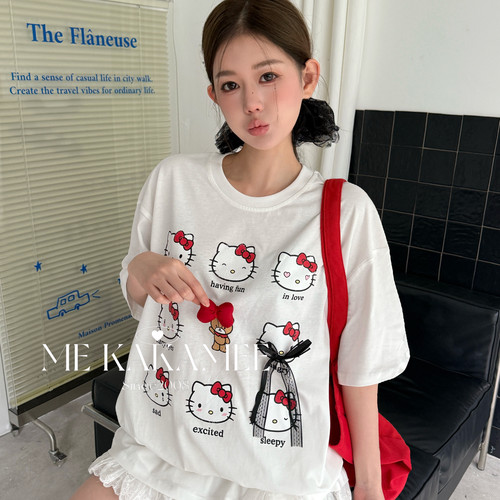 ME KAKAMEE-拼接蕾丝花边宽松大版短袖T恤(配可拆卸蝴蝶结)S5123