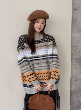 宽松MEEE提花上衣复古 慵懒毛衣KAKAM99十三行百搭8 女冬款费尔岛