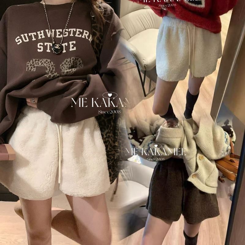 韩系EEKAKAM羊羔绒十三行 950ME感休闲短裤毛绒绒慵懒欧式冬女A2