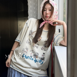 短袖 独家洗水明线设计喷画小熊KT大版 春新品 T恤9082春 KAKAMEE