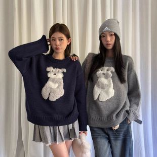 提花北极绒休闲 EE女KAKAM970小狗韩系ME毛衣十三行冬保暖