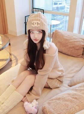 时尚上衣女性感百搭网红款显瘦挂脖冬季针织软E10273毛衣肩糯一字