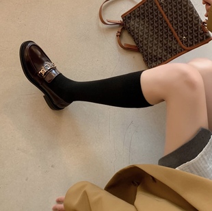 大M家纯元 及膝黑色小腿袜JK风 天鹅绒中筒袜