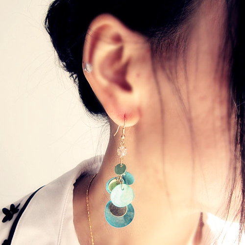 欧美天然贝壳水钻亮片耳环文艺女