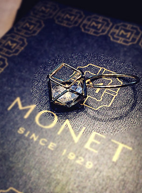 女镀金锆石欧美简约超闪戒指法式