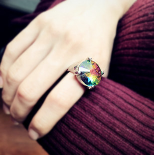 英国回流稀有款个性潮人质感炫彩玻璃宝石浮夸食指大戒指男女特价