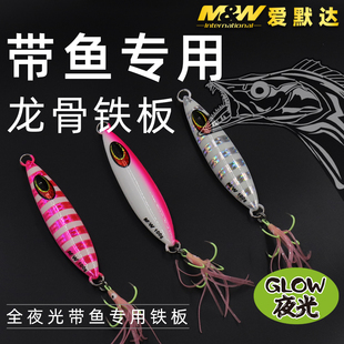爱默达MW海钓假饵龙骨铁板带鱼专用近岸假饵一盒5条装夜光鱿鱼