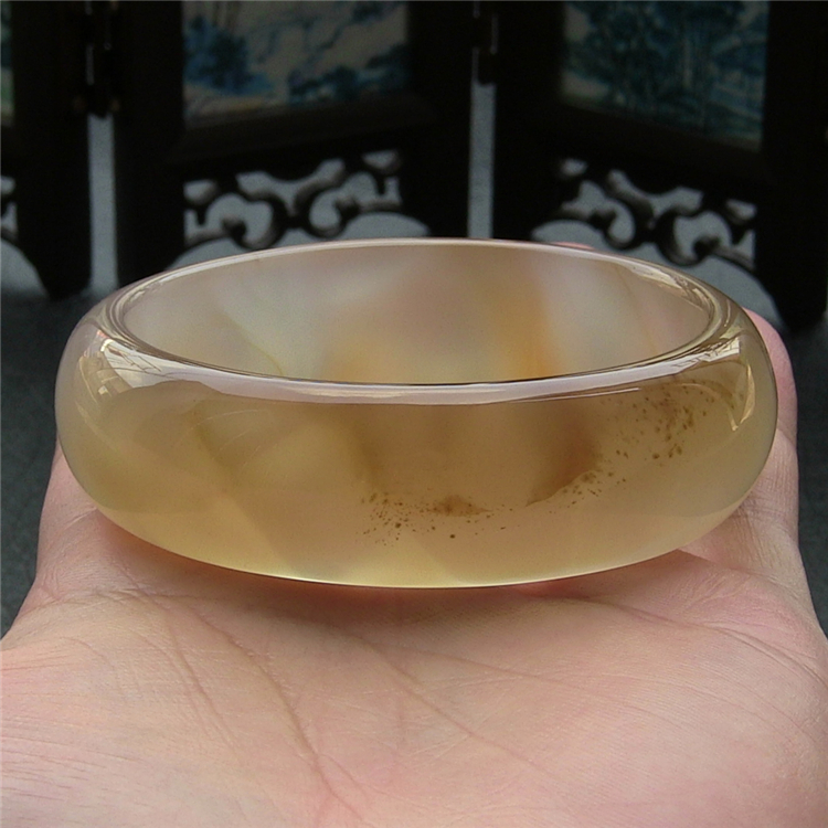 天然巴西玛瑙手镯/加宽加厚/原色无优化/蜜糖色玉髓/水润通透100