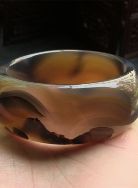 天然巴西玛瑙手镯/超宽加厚款/原色无忧化/精美风景画/玉髓2131
